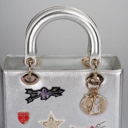 Christian Dior Leather Lady Dior Shoulder Bag in Silver