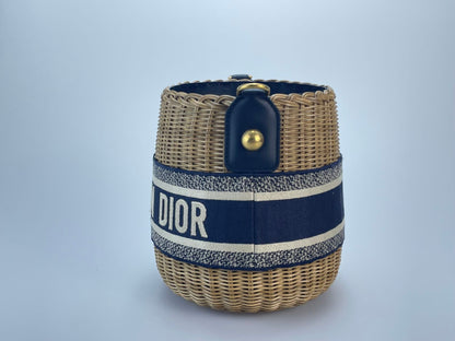 Dior Dioriviera Bucket Bag in Wicker and Blue Canvas With Gold Hardware