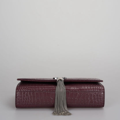 Saint Laurent Small Classic Monogram Kate Tassel Satchel Calfskin Crocodile Embossed Burgundy