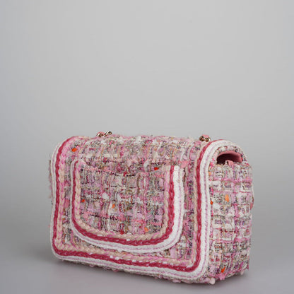 Chanel Timeless Tweed Braid Mini Flap Bag in White and Pink With Gold Hardware