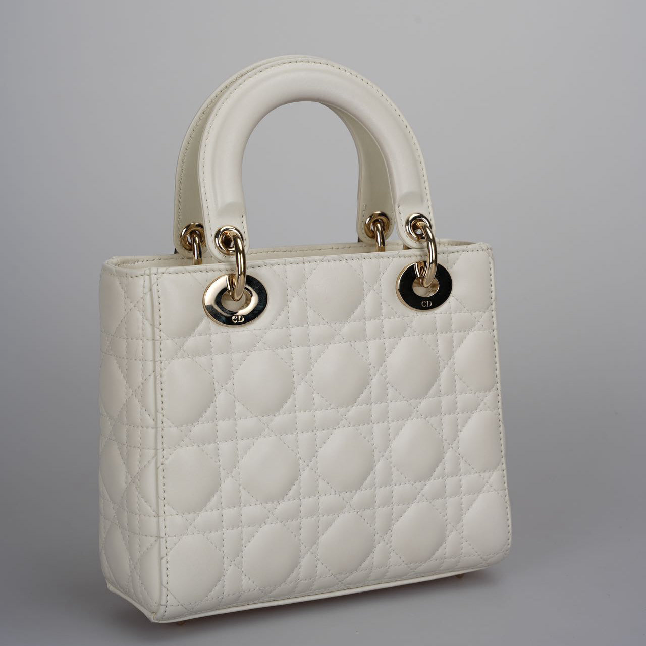 Christian Dior Small Lady Dior Bag in White Cannage Lambskin Leather with Gold Hardware