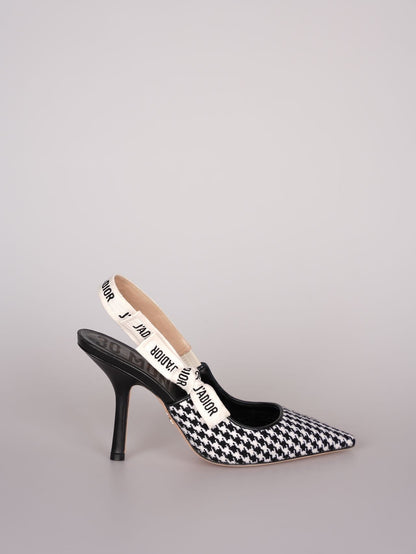 Dior J'Adior  sandals in black and white houndstooth canvas size 38