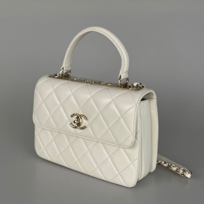 Chanel Trendy CC Bag in Lambskin Small White Diamond Quilted with Champagne Gold Hardware