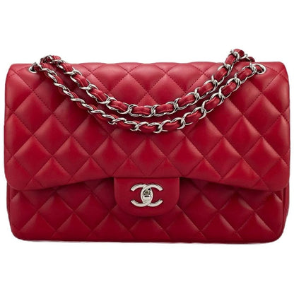 Chanel Red timeless Classic jumbo Bag in Lambskin silber Hardware