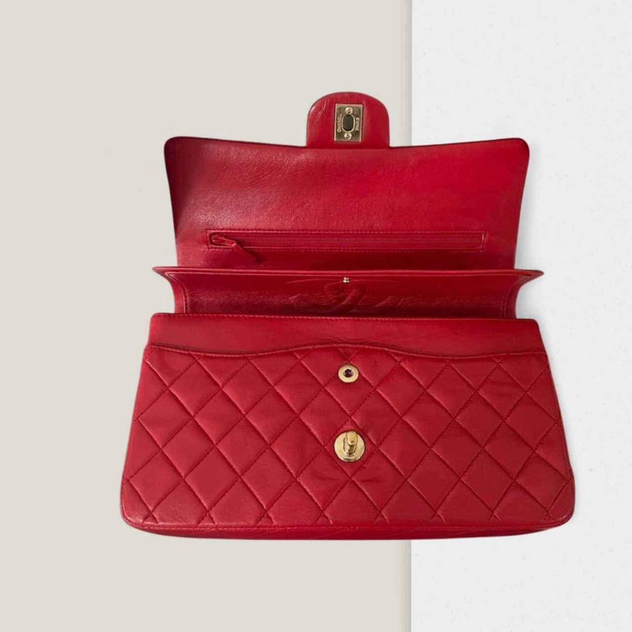 Chanel Red Vintage Classic Double Flap Bag Medium in Lambskin Leather 24K Gold Hardware