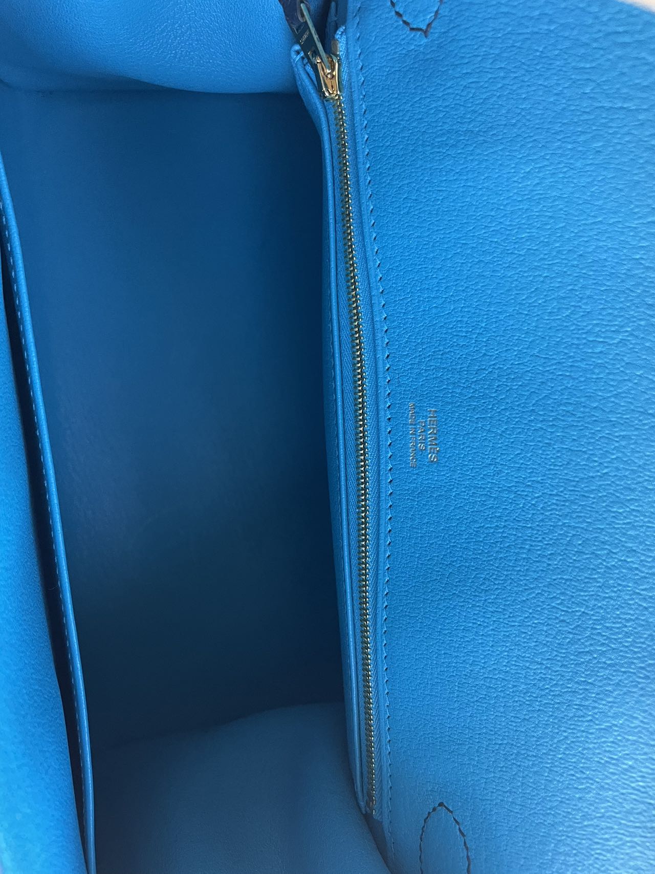 Hermes Birkin Bag 30 in Blue Indigo and Black Epsom Leather with Gold Hardware