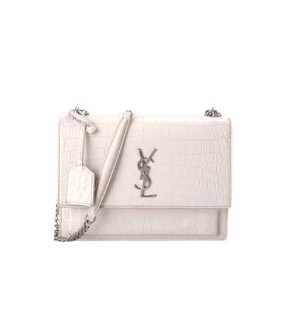 Saint Laurent YSL Sunset Medium Crocodile Embossed Leather Bag in Ivory