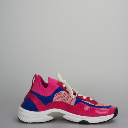 Chanel Fabric Suede Calfskin Stretch CC Sneakers Pink, Red and Blue Size 39