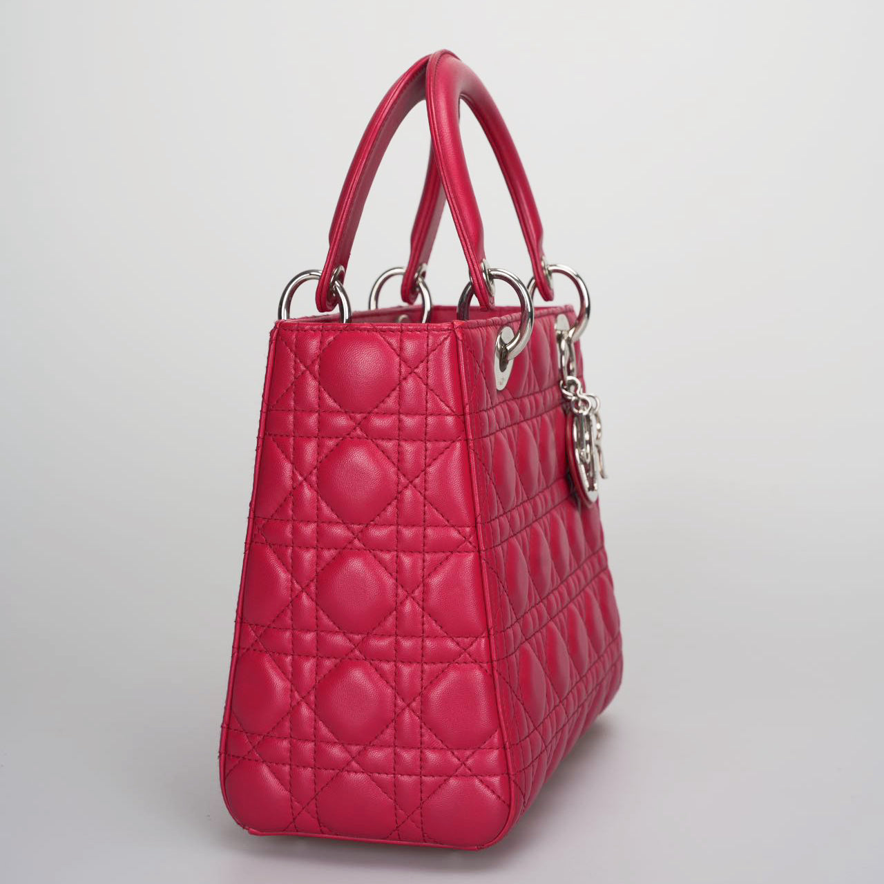 Christian Dior Red Lady Dior Lambskin bag Cannage Medium