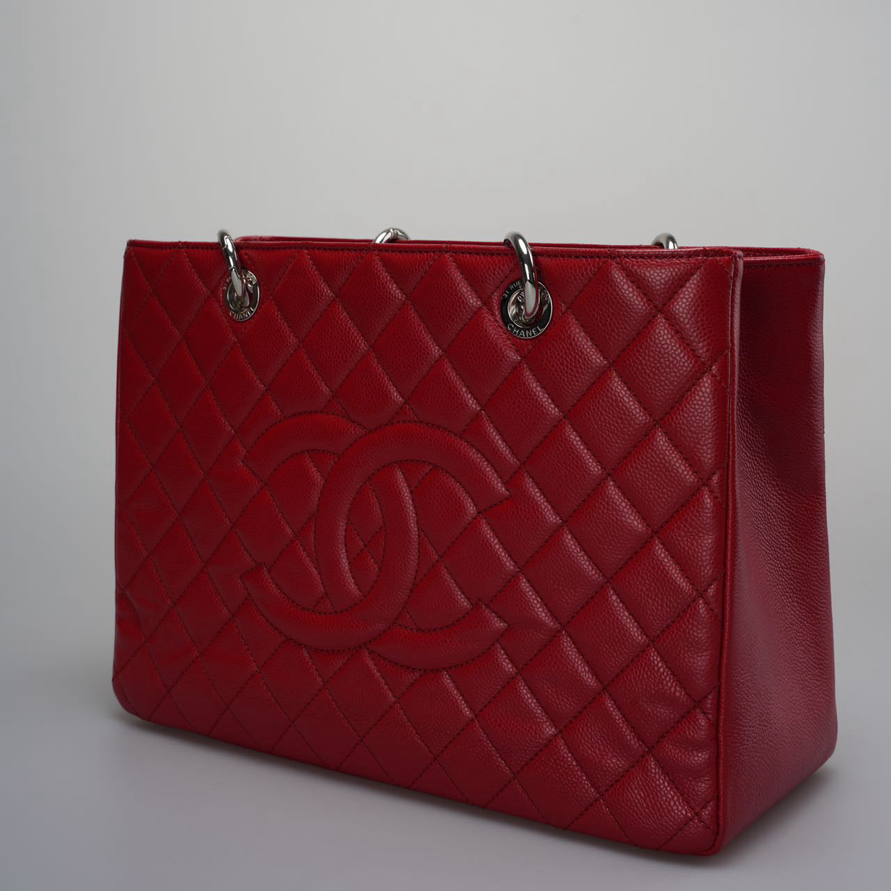 Chanel Grand Shopping Tote Red GST Bag in Caviar Leather with Silver Hardware Medium