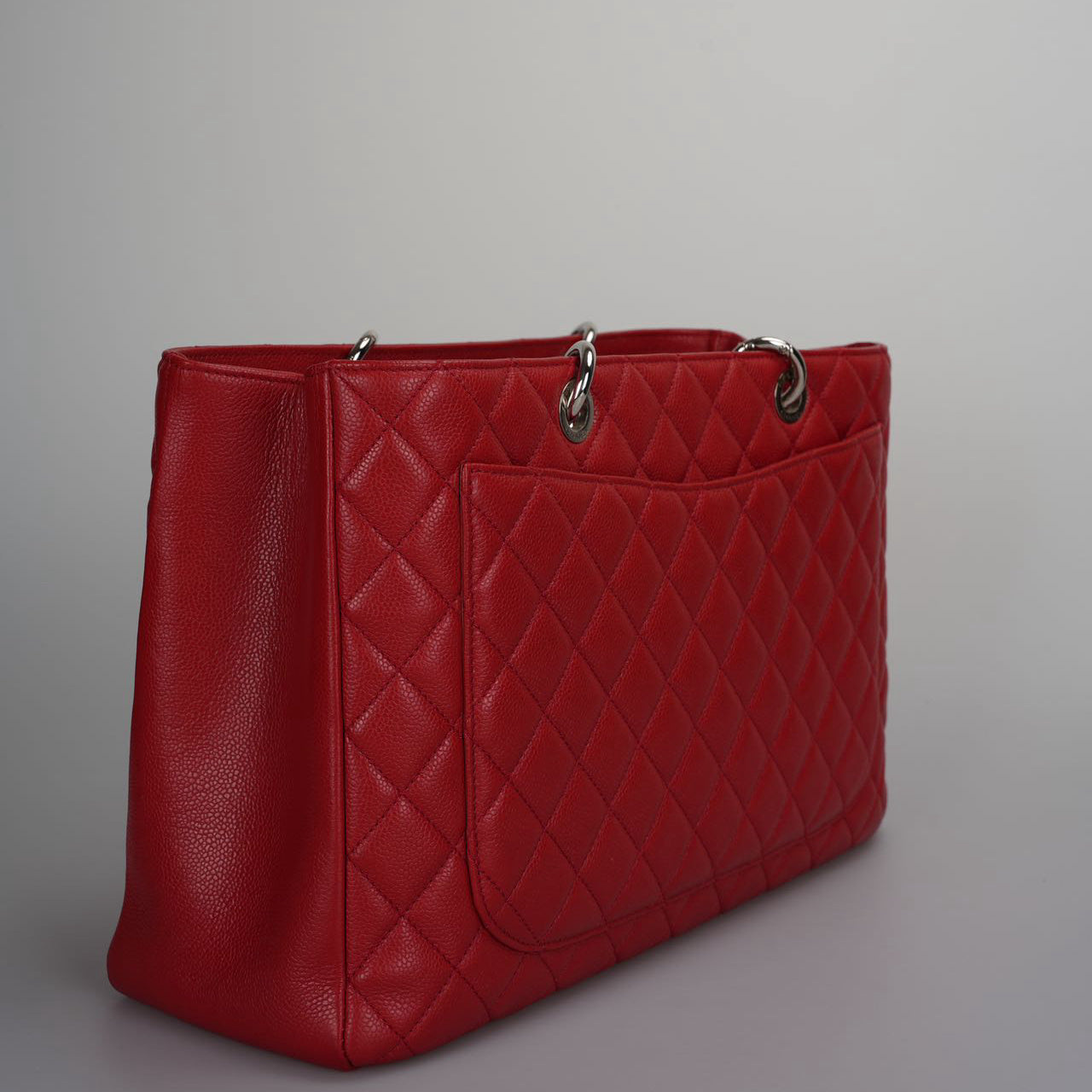 Chanel Grand Shopping Tote Red GST Bag in Caviar Leather with Silver Hardware XL