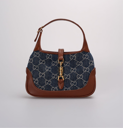 Gucci Denim GG Monogram Calfskin Mini Jackie 1961 Hobo Bag