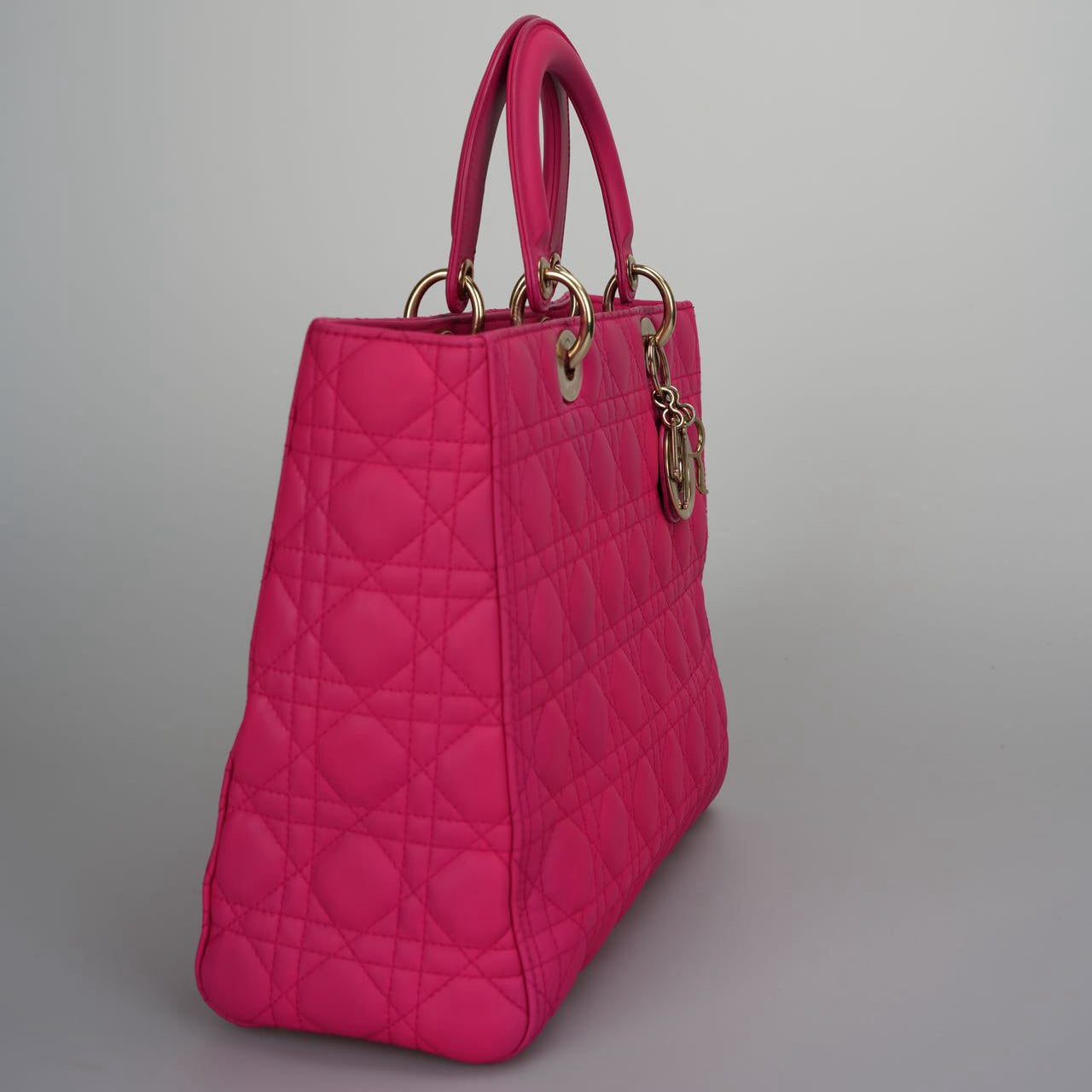 Christian Dior Pink Large Lambskin Cannage Lady Dior with Gold Hardware