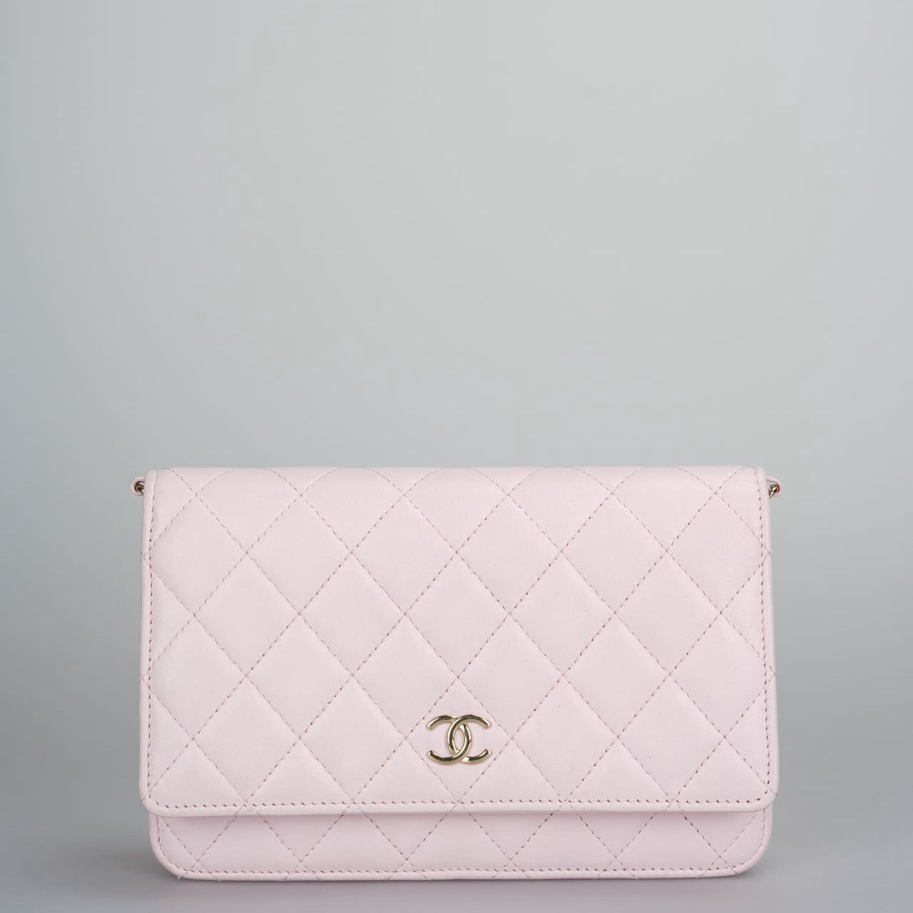 Chanel baby Pink Quilted Lambskin Pearl Wallet On Chain Bag