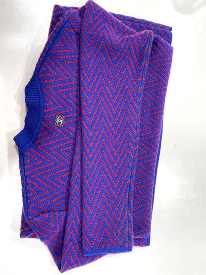 Chanel blue red cashmere dress with CC logo 40