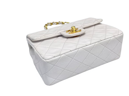 Chanel vintage White timeless flap bag mini square gold Hardware