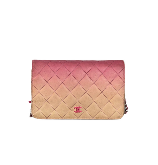 Chanel Faded Lambskin Quilted Zephyr Wallet on Chain WOC Dark Pink