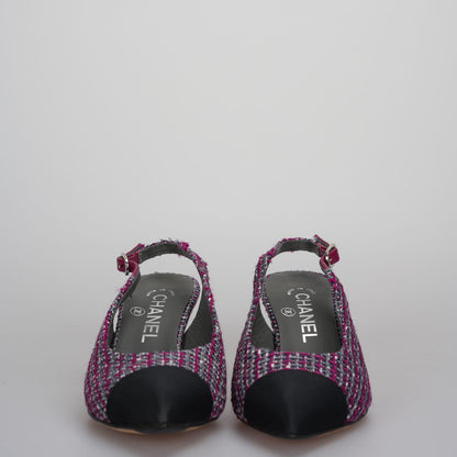 Chanel purple Tweed Slingback Heels Sandals 35.5