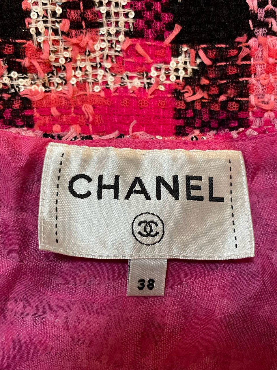 Chanel Coco Beach Mini Dress Tweed Pink Black Size 38