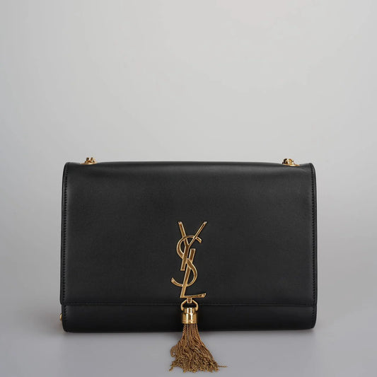 Saint Laurent Kate Medium Tasche in Black Calf Leather Cassandre Tassel