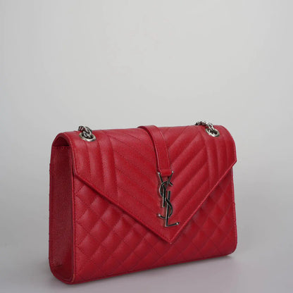 Saint Laurent Red Grain De Poudre Medium Envelope Shoulder Bag