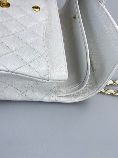 Chanel Medium White Classic Flap Bag in Caviar Leather with Gold Hardware