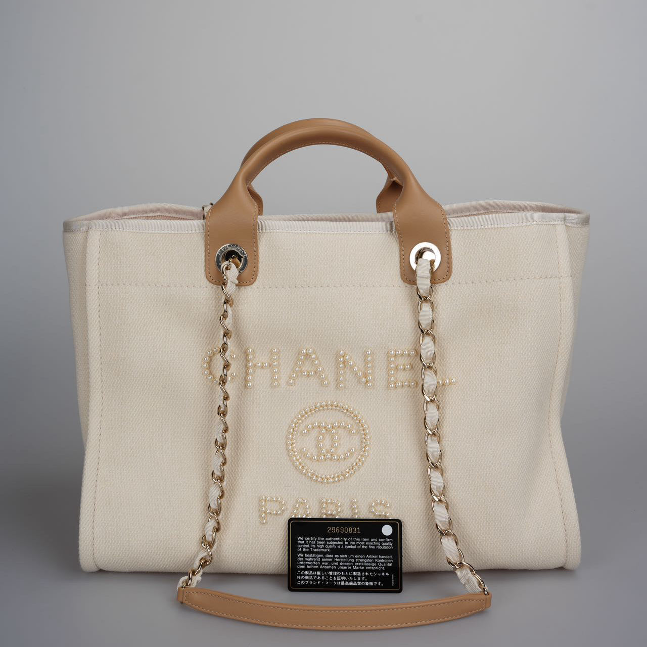 Chanel Deauville Pearl Tote Beige white medium