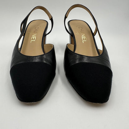 Slingback chèvre et gros grain noir T.36C