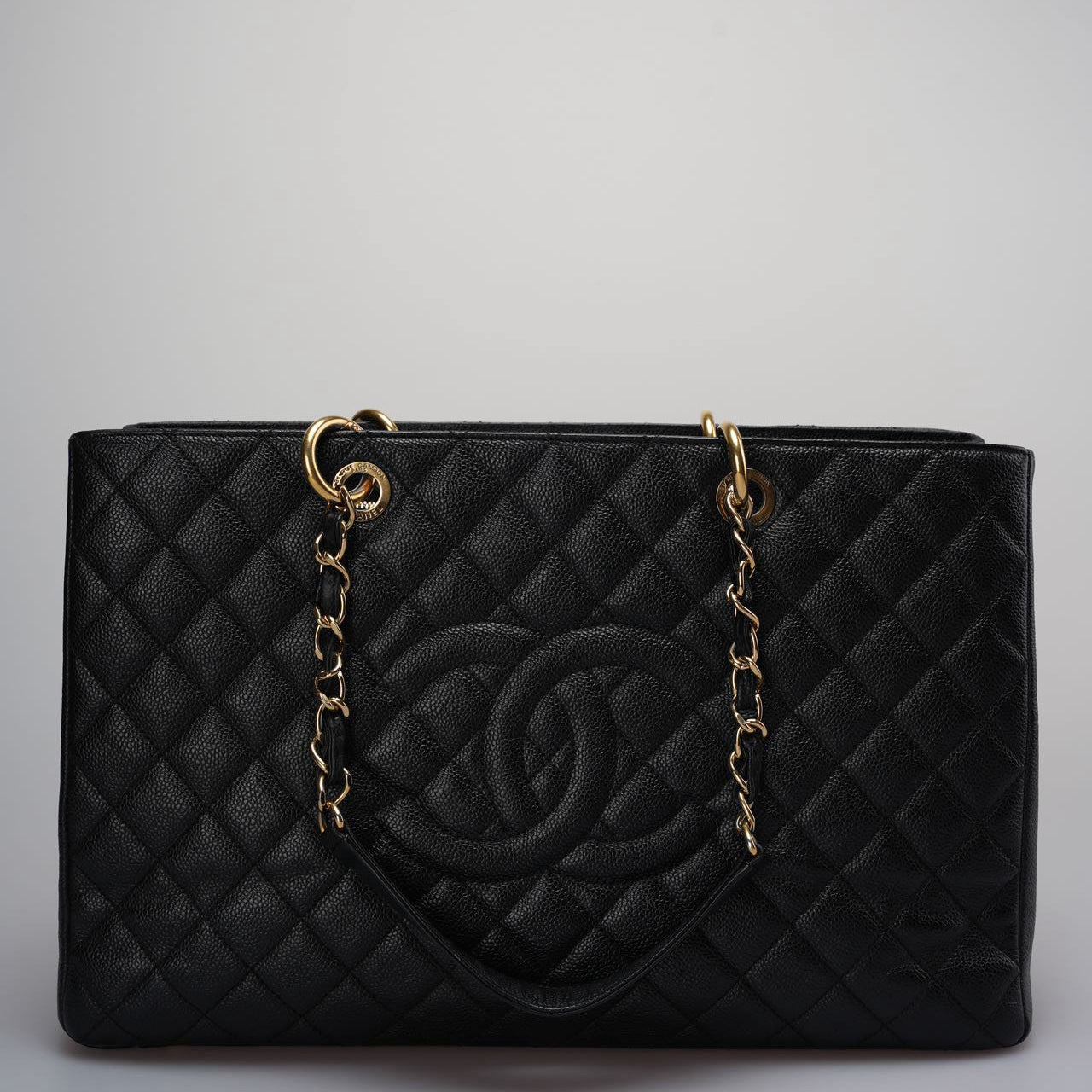 Chanel Large Grand Shopping Tote black gst Bag in Cavier Leather with Gold Hardware