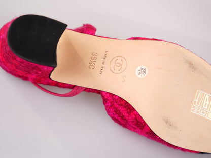 Chanel Pink/Black Tweed and Canvas CC Slingback Pumps Size 36.5C