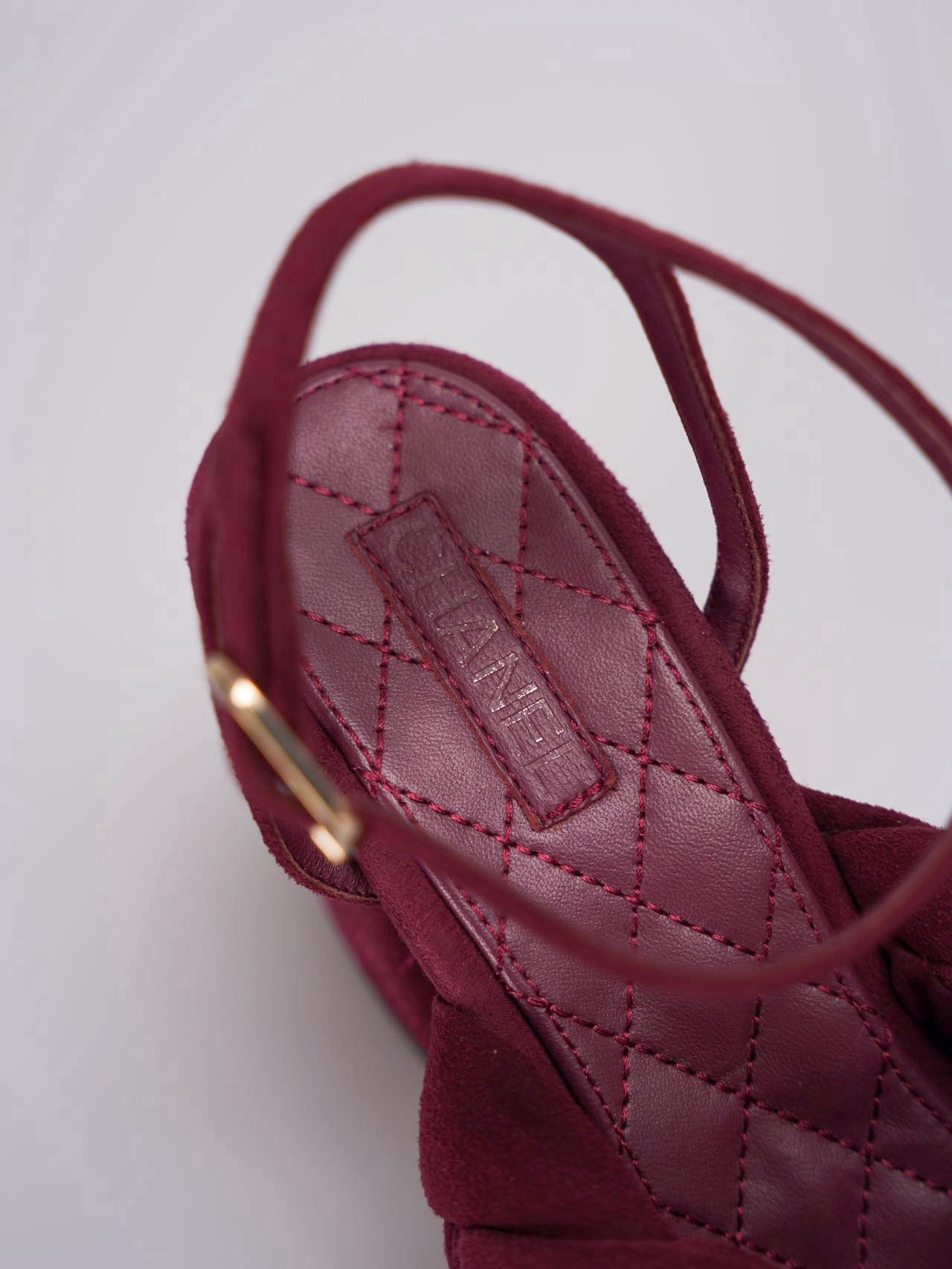 Chanel Suede Chain Braided Sandals 38C in Burgundy