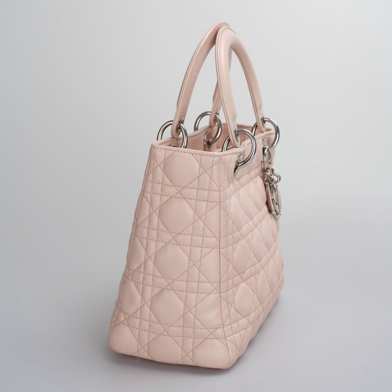 Christian Dior Pink Medium Lady Dior Bag in Cannage Lambskin Leather with Silver Hardware