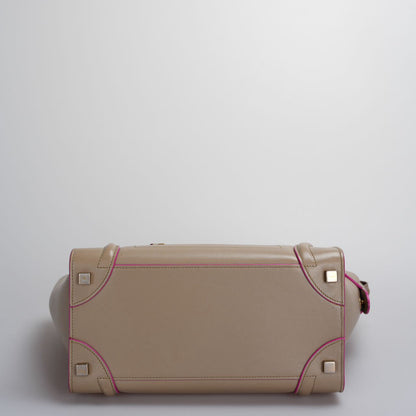 CELINE Calfskin Mini Luggage in Beige and Pink