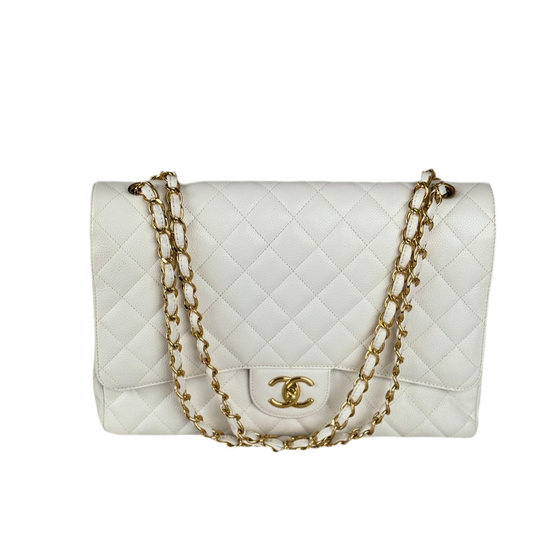 Chanel timeless flap Bag Caviar Leather Maxi size in white