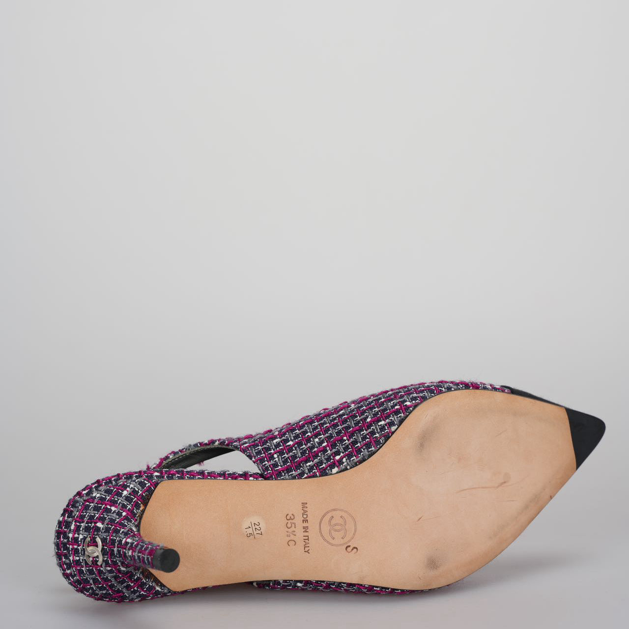 Chanel purple Tweed Slingback Heels Sandals 35.5