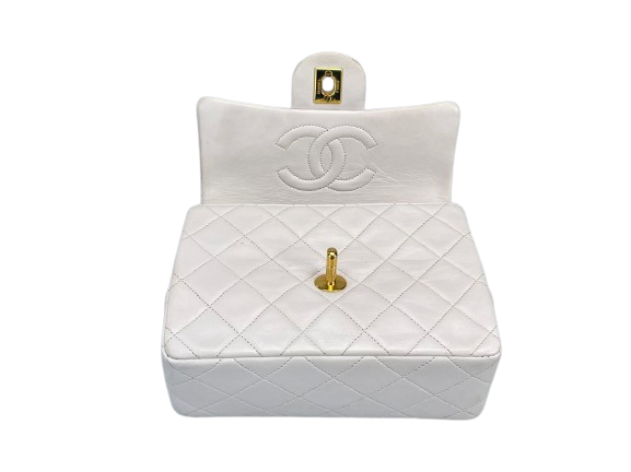 Chanel vintage White timeless flap bag mini square gold Hardware