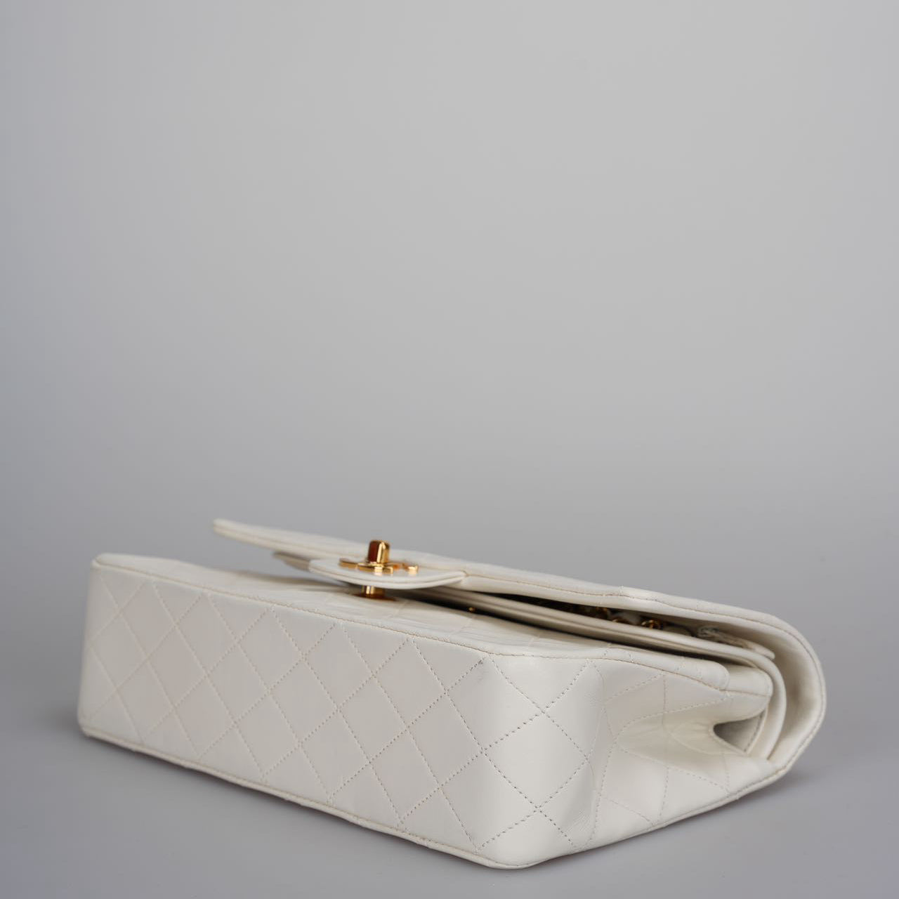 Chanel Vintage Small Timeless Classic Double Flap Bag in White Quilted Leather