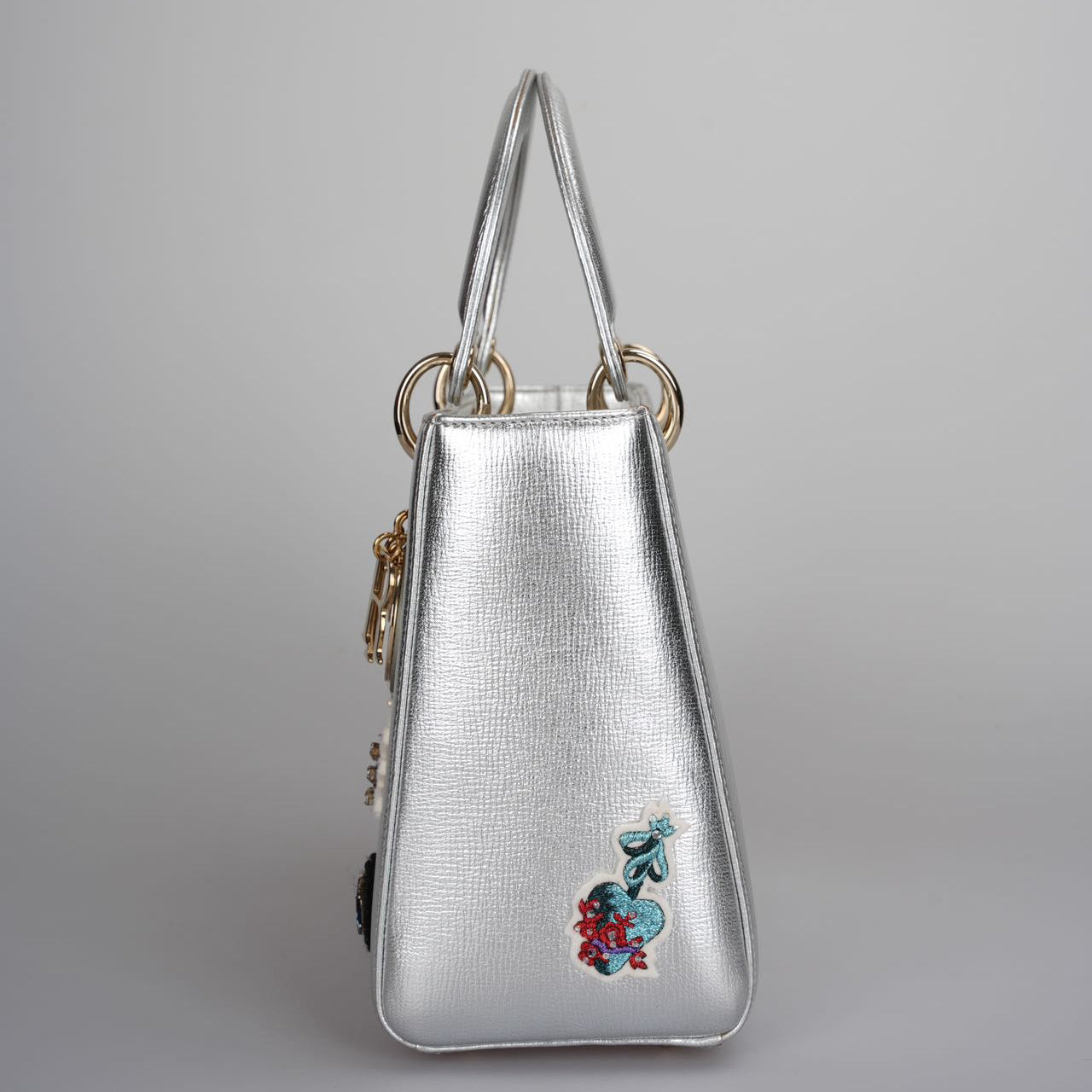 Christian Dior Leather Lady Dior Shoulder Bag in Silver