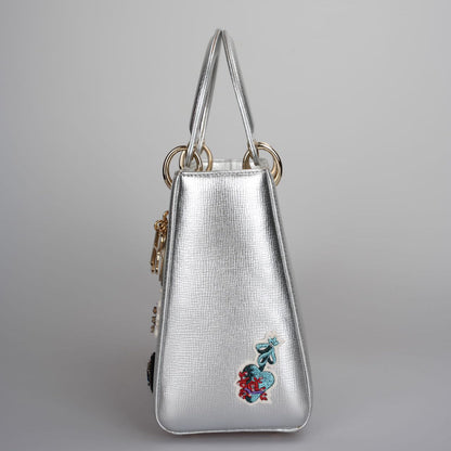 Christian Dior Leather Lady Dior Shoulder Bag in Silver