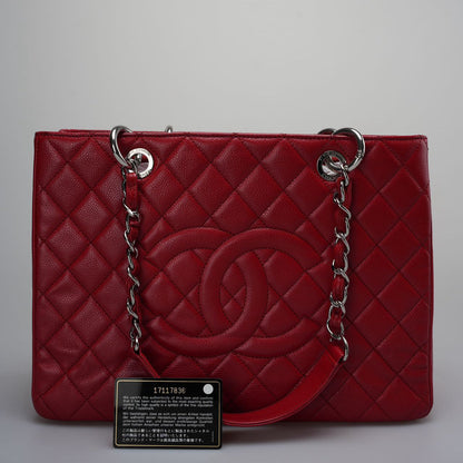 Chanel Grand Shopping Tote Red GST Bag in Caviar Leather with Silver Hardware Medium