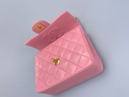 Chanel Vintage  Rose Pink Classic Mini Square Flap Bag in Lambskin  with Gold Hardware