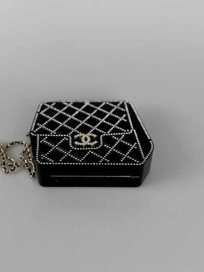 Chanel Runway Black Resin Crystal Pearl Evening Clutch Shoulder Box Limited edition