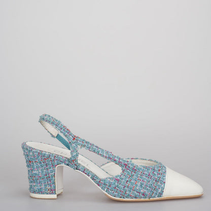 Chanel tweed slingback Tiffany blue pumps 38