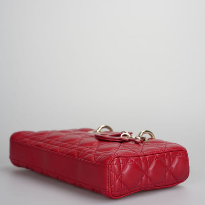 Dior Red Medium Lambskin Cannage Lady D-Joy Bag