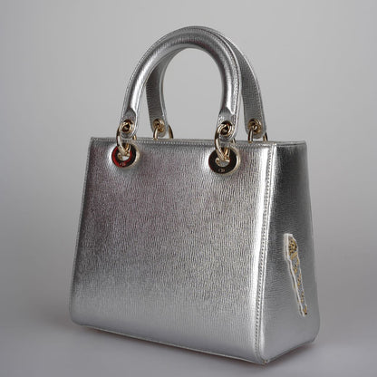 Christian Dior Leather Lady Dior Shoulder Bag in Silver