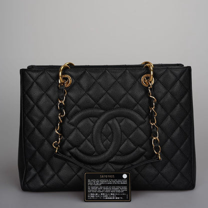 Chanel Grand Shopping Tote Black GST Bag in Caviar Leather with Gold Hardware