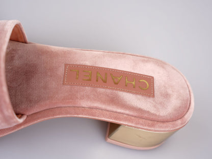 Chanel Gold Heels Pink Mules Size 38C