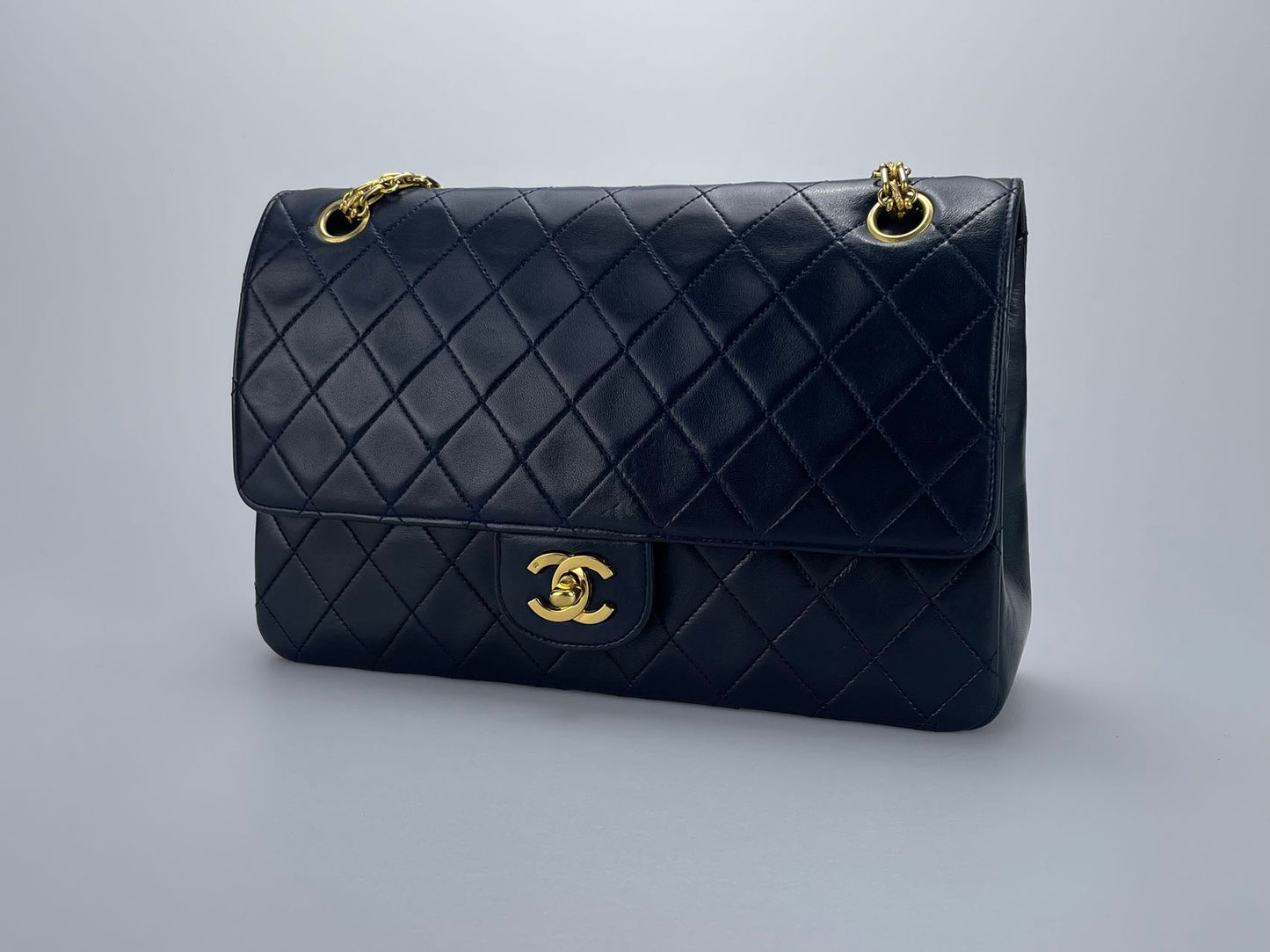 Chanel  Black Vintage Medium Classic Double Flap Bag with 24K Gold Hardware