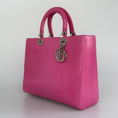 Christian Dior Lady Dior Python Pink large dior bag with Silver Hardware