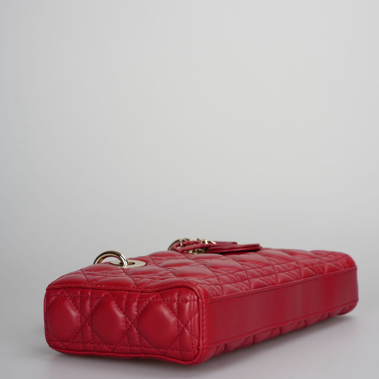 Dior Red Medium Lambskin Cannage Lady D-Joy Bag